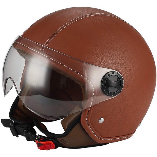 Helmet Moto Jet BHR 801 Leather A Coated Dark Brown