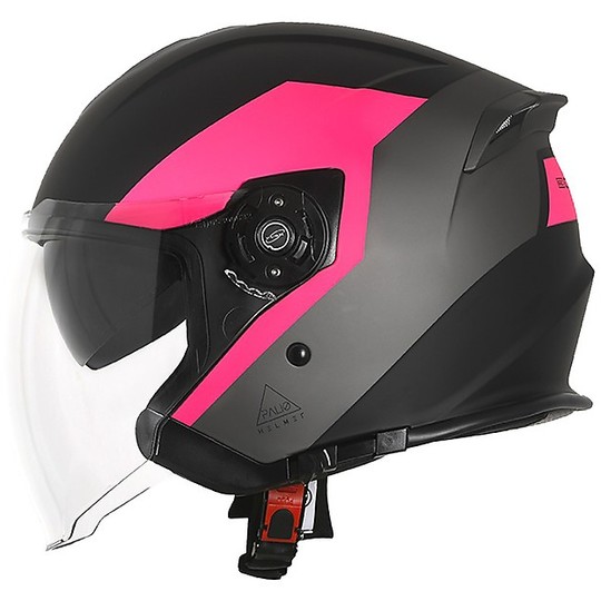 Helmet Moto Jet Double Visor Origin PALIO 2.0 EKO Matte Black Fuchsia Fluo