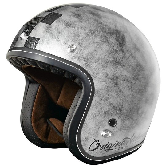 Helmet Moto Jet Origin Primo Vintage Custom Scacco Silver Matt