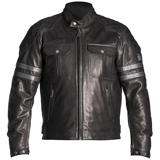 Helstons Leather Motorcycle Jacket Model Black Jersey