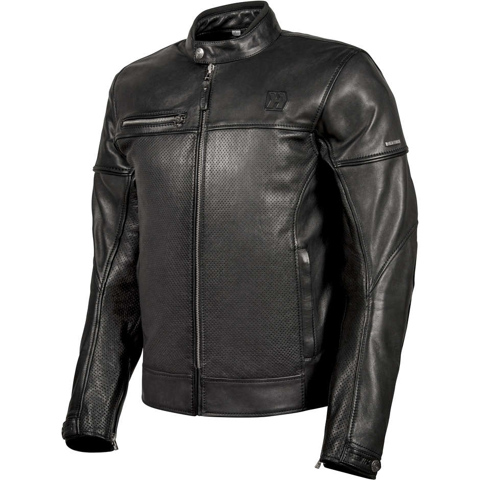 Hevik BLACK CAFE 'Black Custom Perforated Leather Motorcycle Jacket