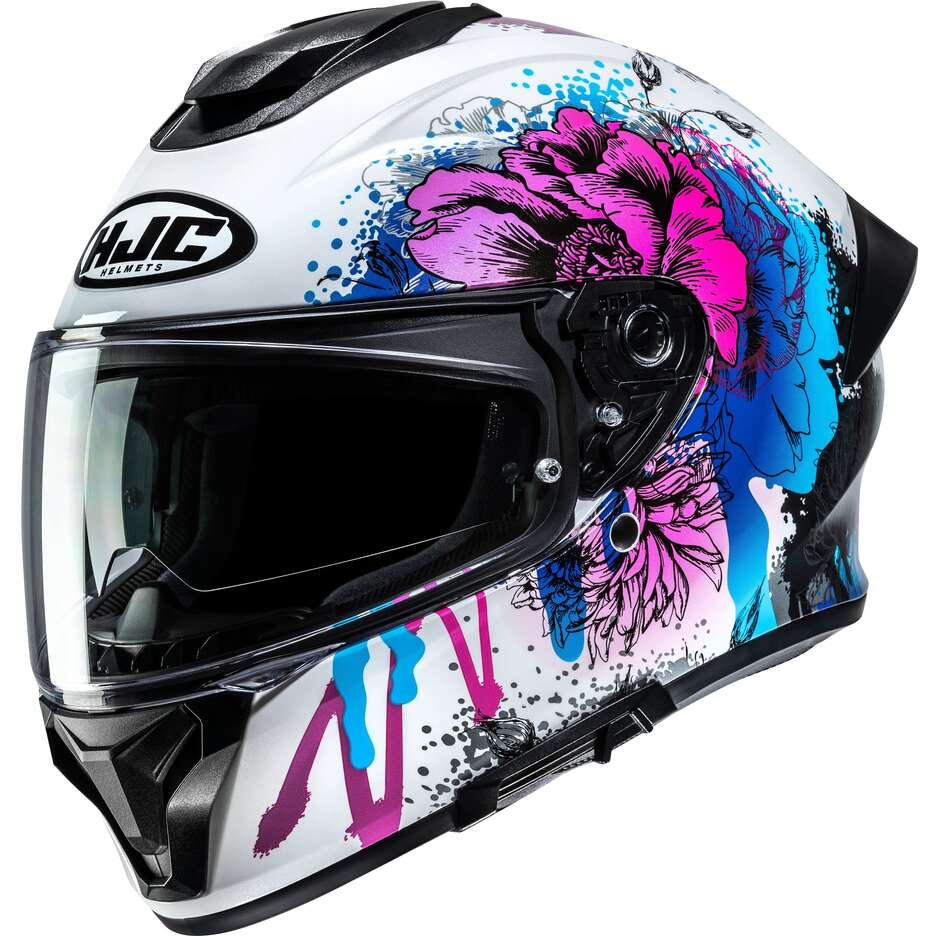 HJC C71 ROKO MC28 Integralhelm für Motorräder, Weiß, Rosa, Blau
