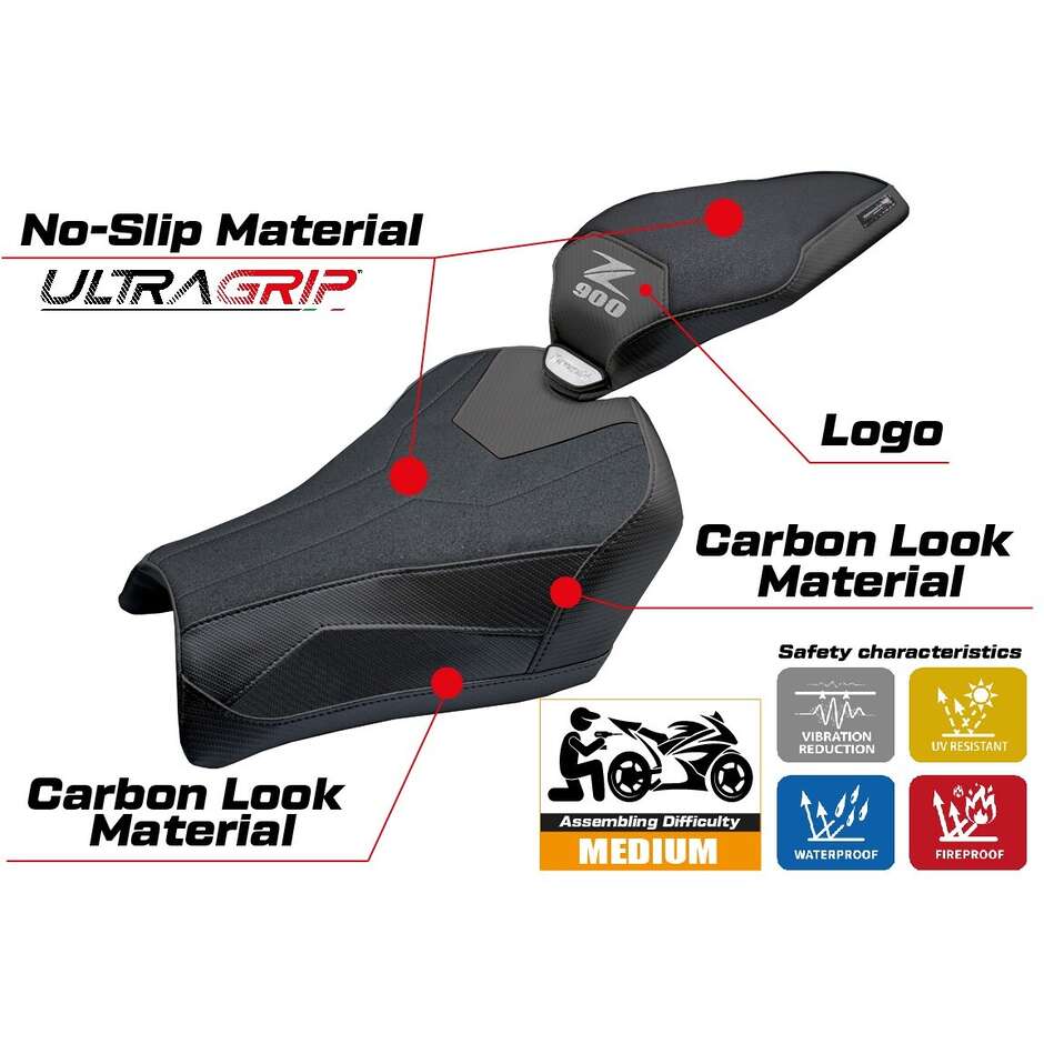 Housse de selle TPZ Italia spécifique au modèle Kawasaki Z 900 2025 Uchiko Ultragrip