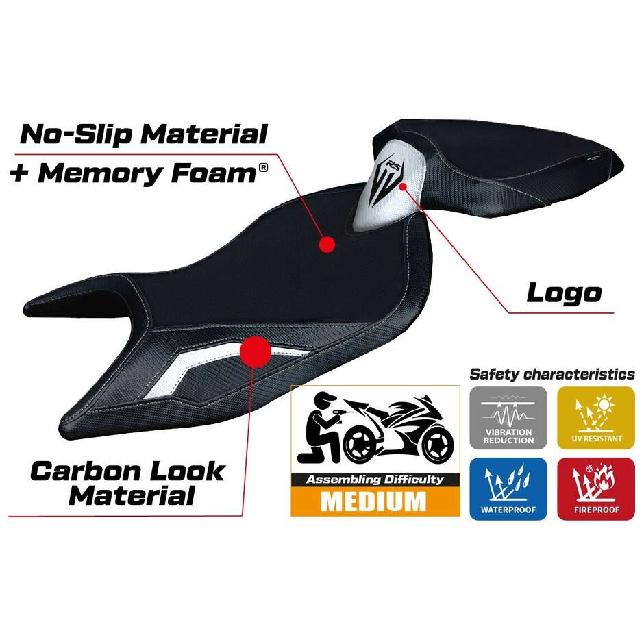 Housse de selle TPZ Italia spécifique pour Aprilia RS 660 (modèles 2021-2025) avec système de confort Naxos