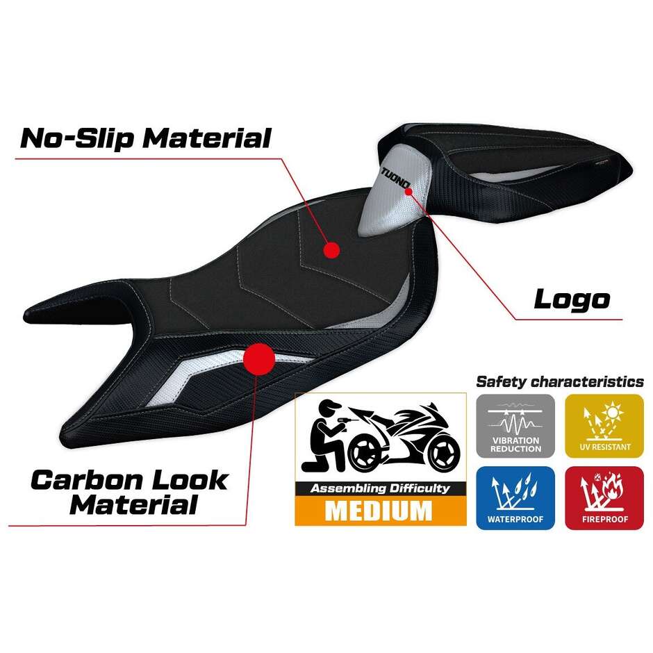 Housse de selle TPZ Italia spécifique pour Aprilia Tuono 660 2021-2024 modèle Sparta Ultragrip