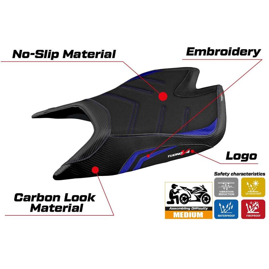 Housse de selle TPZ Italia spécifique pour Aprilia Tuono V4 Factory (modèles 2021-2025), coloris spécial Nashua Ultragrip