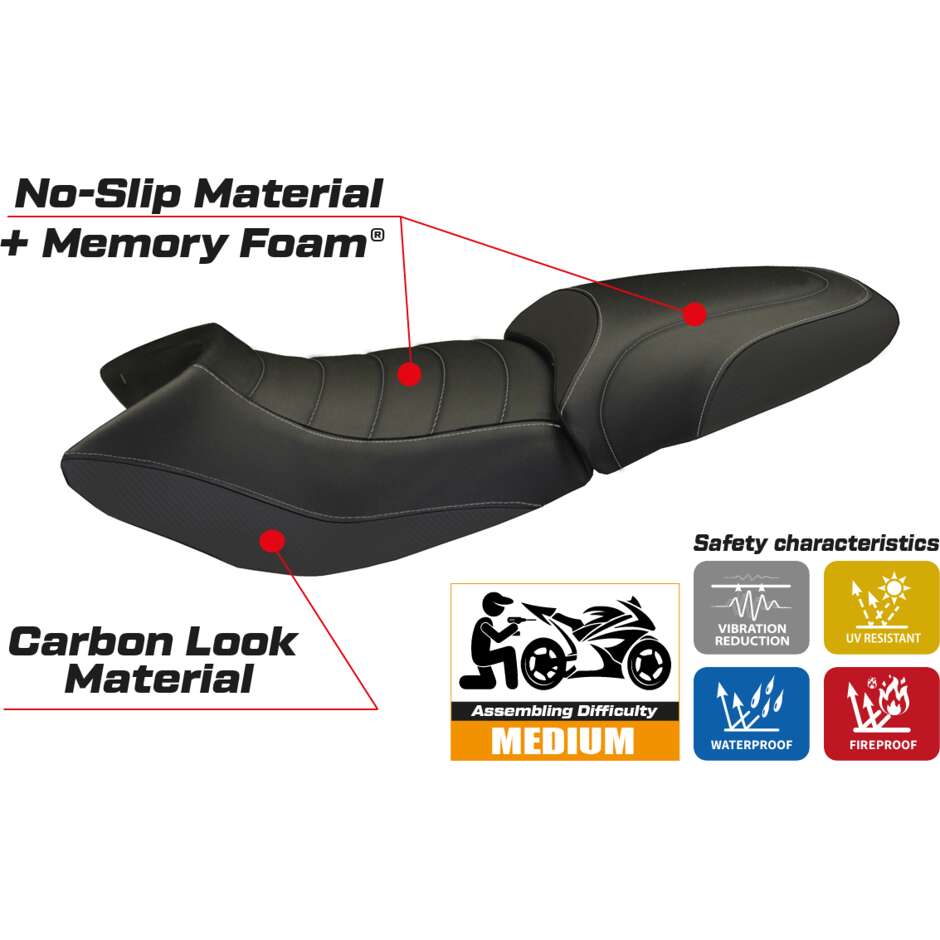 Housse de selle TPZ Italia spécifique pour BMW R 1150 R (modèles 2000-2007), coloris Massimo Carbon.