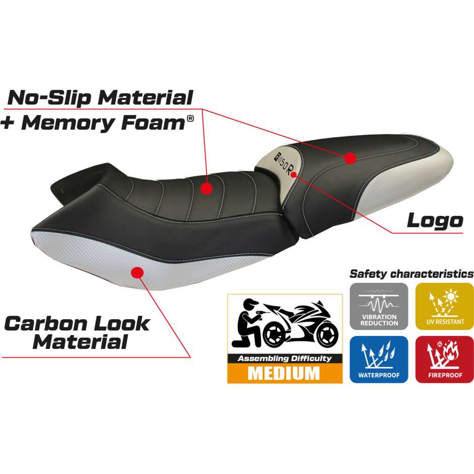 Housse de selle TPZ Italia spécifique pour BMW R 1150 R (modèles 2000-2007), coloris Massimo Carbon.