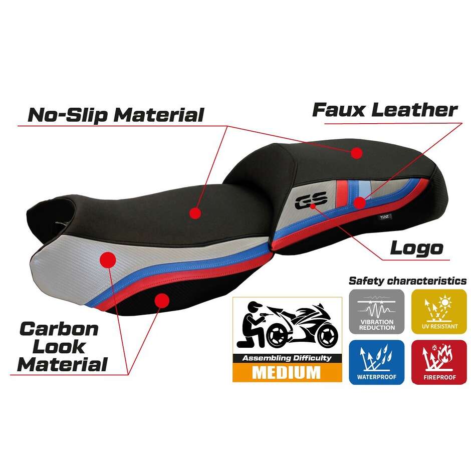 Housse de selle TPZ Italia spécifique pour BMW R 1200 GS 2013-2018, modèle anniversaire exclusif