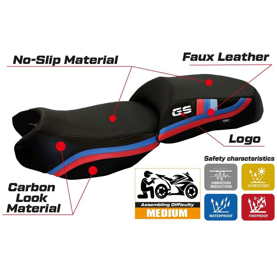 Housse de selle TPZ Italia spécifique pour BMW R 1200 GS 2013-2018, modèle anniversaire exclusif