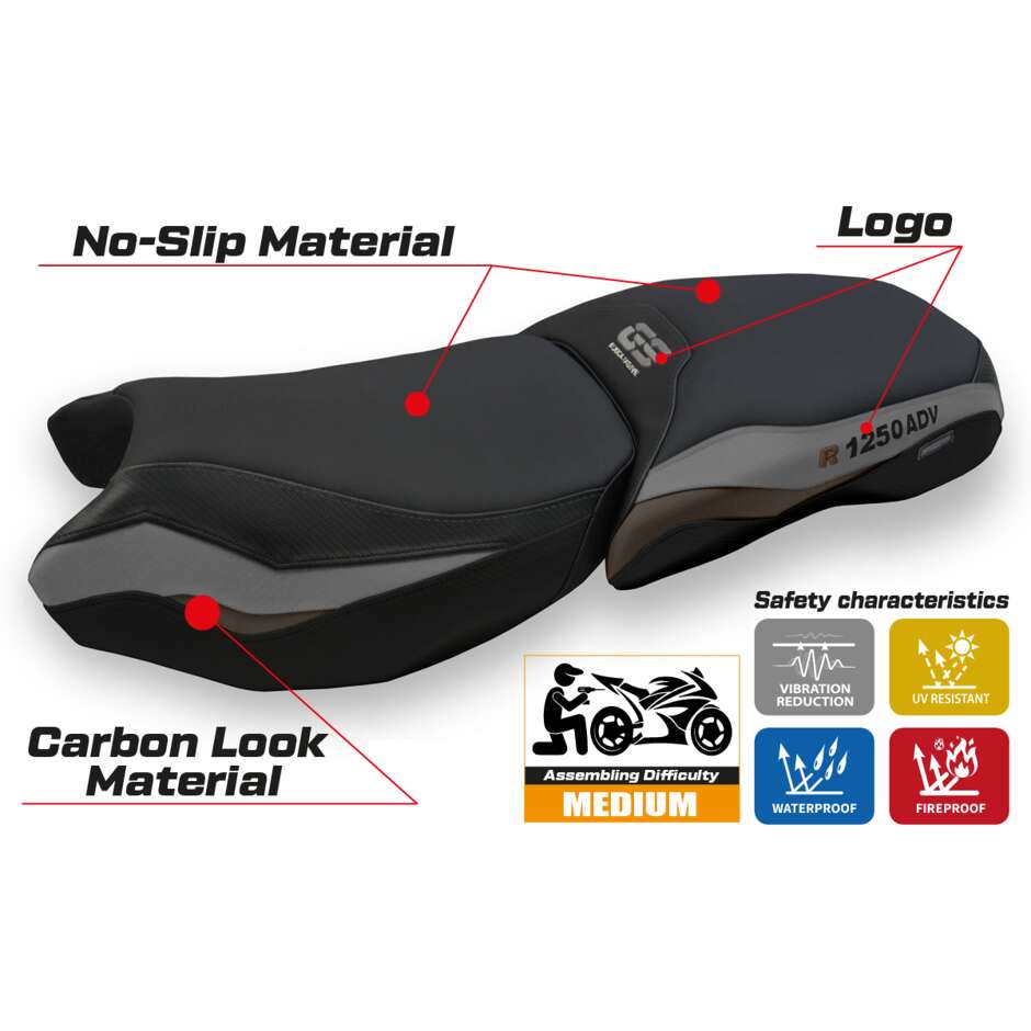 Housse de selle TPZ Italia spécifique pour BMW R 1250 GS Adventure 2019-2024, modèle Racconigi 3 Comfort System
