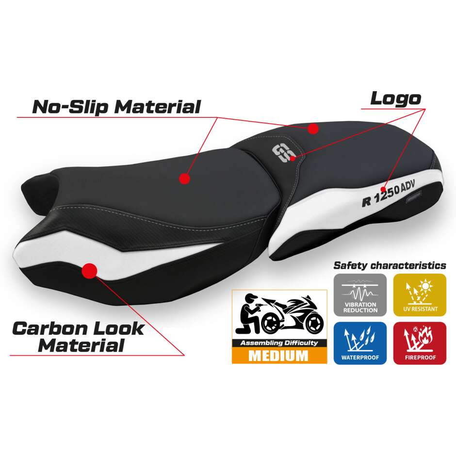 Housse de selle TPZ Italia spécifique pour BMW R 1250 GS Adventure 2019-2024, modèle Racconigi 4 Comfort System