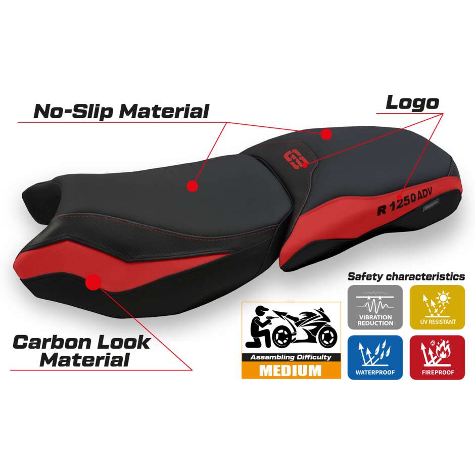 Housse de selle TPZ Italia spécifique pour BMW R 1250 GS Adventure 2019-2024, modèle Racconigi 4 Comfort System