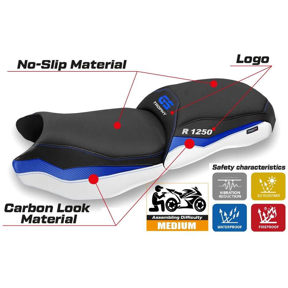 Housse de selle TPZ Italia spécifique pour BMW R 1250 GS (modèles 2019-2023) - Système de confort Adalia