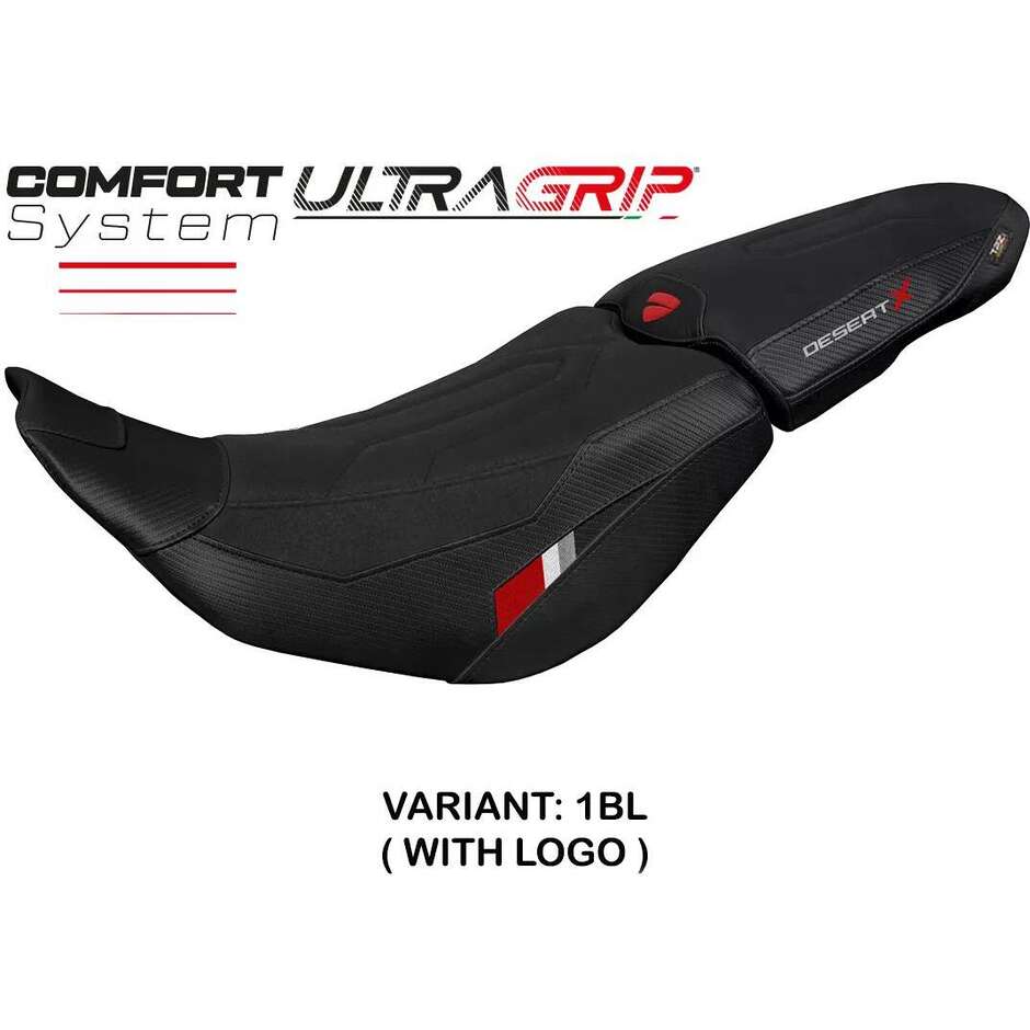 Housse de selle TPZ Italia spécifique pour Ducati DesertX modèle 2022-2025 avec système de confort Thar Ultragrip