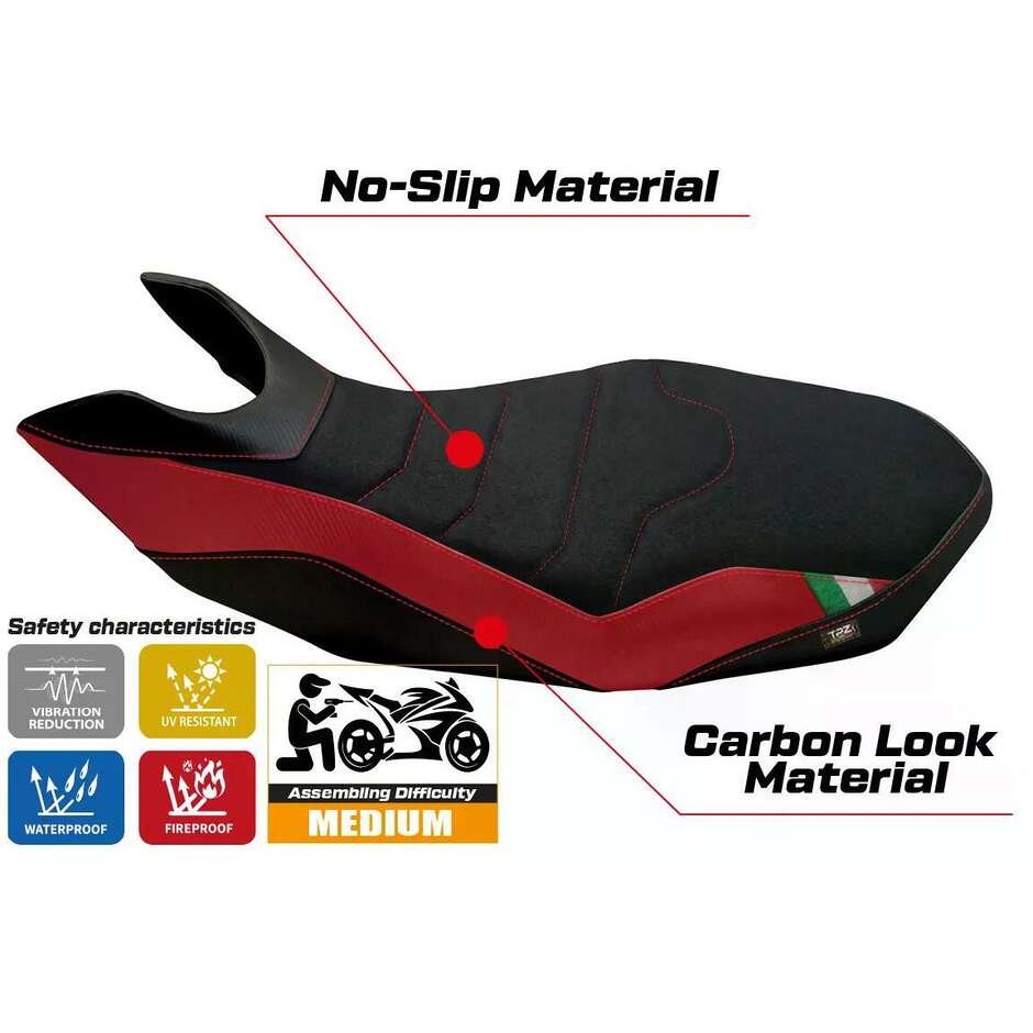 Housse de selle TPZ Italia spécifique pour Ducati Hypermotard 796 / 1100 / 1100 EVO (modèles 2007-2012), Ribe 2 Ultragrip