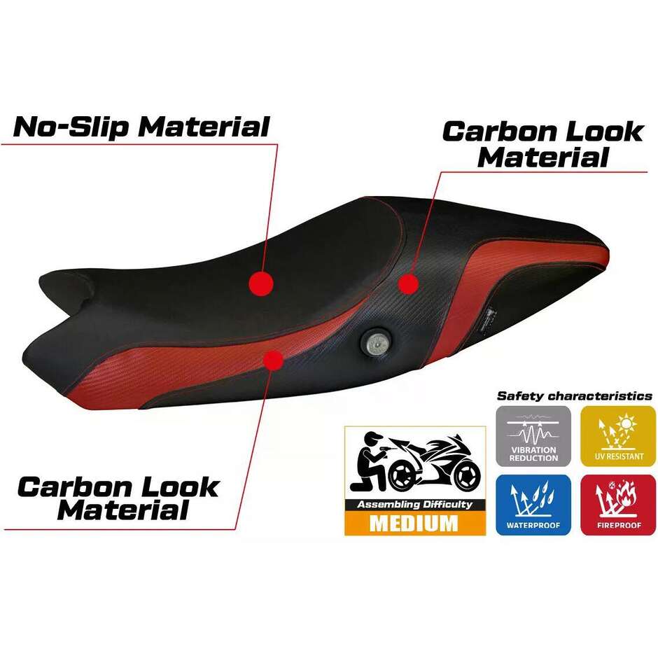 Housse de selle TPZ Italia spécifique pour Ducati Monster 1100 EVO (modèles 2009-2013), logos en carbone Colat