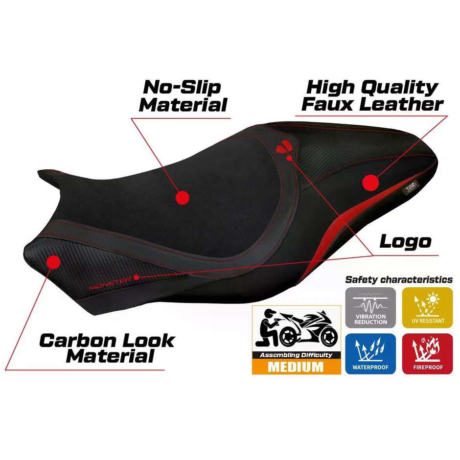 Housse de selle TPZ Italia spécifique pour Ducati Monster 797 (modèles 2017-2020), coloris Alzira Velvet