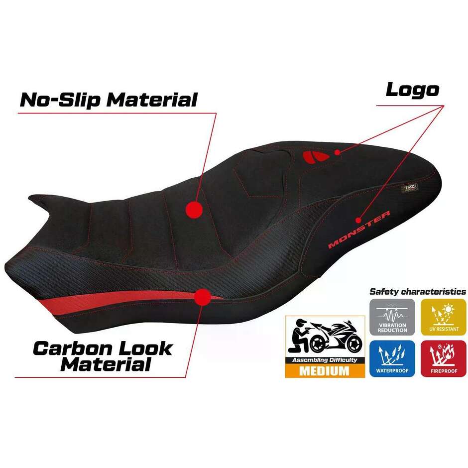 Housse de selle TPZ Italia spécifique pour Ducati Monster 797 (modèles 2017-2020) Piombino 2 Ultragrip