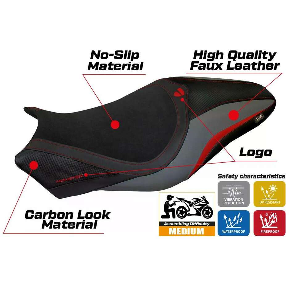 Housse de selle TPZ Italia spécifique pour Ducati Monster 821 / 1200 (modèles 2014-2016), coloris velours Turis