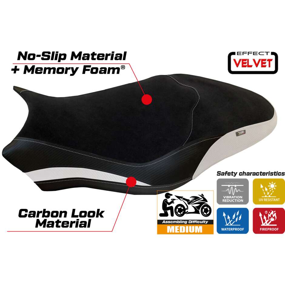 Housse de selle TPZ Italia spécifique pour Ducati Monster 821 / 1200 (modèles 2017-2020) Ovada 1 Velvet Comfort System