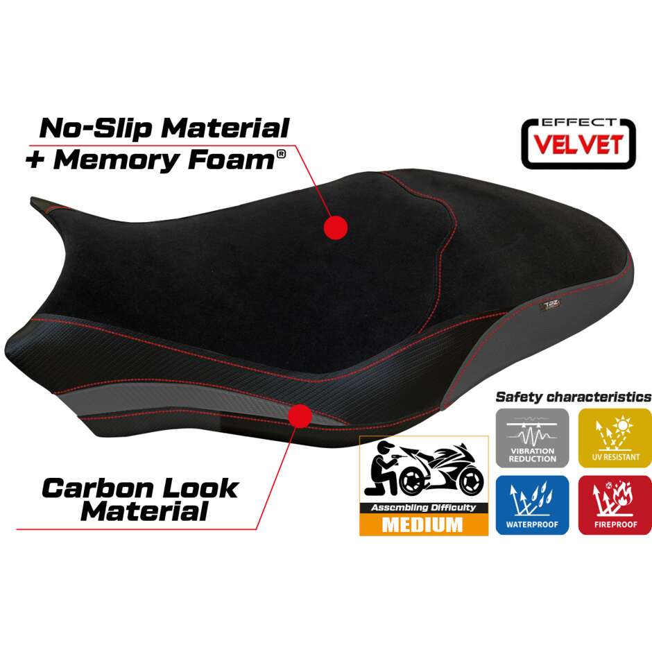 Housse de selle TPZ Italia spécifique pour Ducati Monster 821 / 1200 (modèles 2017-2020) Ovada 1 Velvet Comfort System