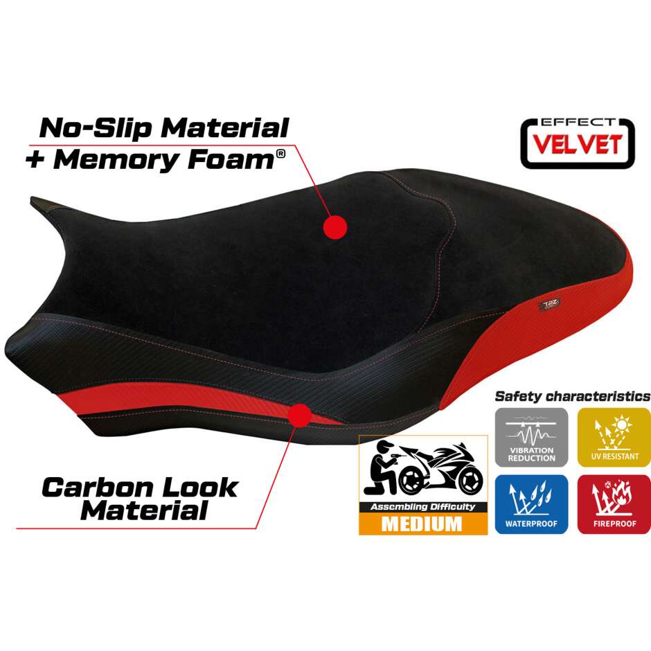 Housse de selle TPZ Italia spécifique pour Ducati Monster 821 / 1200 (modèles 2017-2020) Ovada 1 Velvet Comfort System