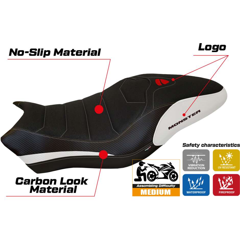 Housse de selle TPZ Italia spécifique pour Ducati Monster 821 / 1200 (modèles 2017-2020) Piombino 1 Ultragrip