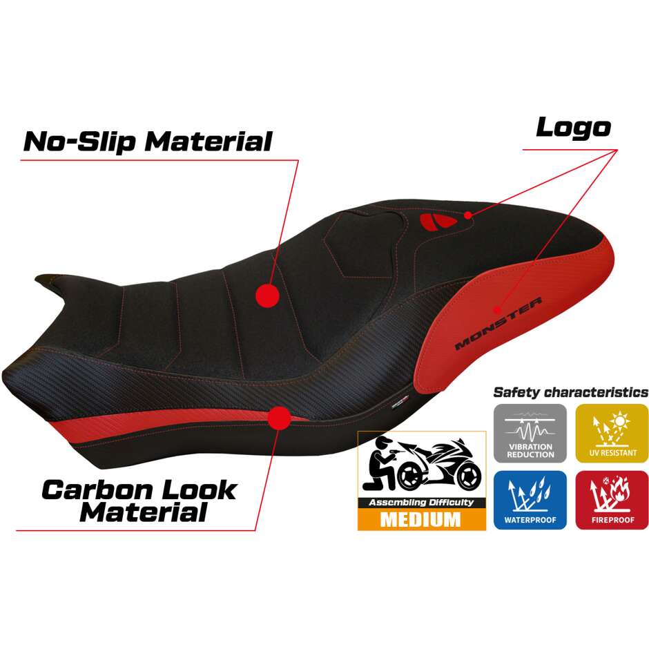 Housse de selle TPZ Italia spécifique pour Ducati Monster 821 / 1200 (modèles 2017-2020) Piombino 1 Ultragrip