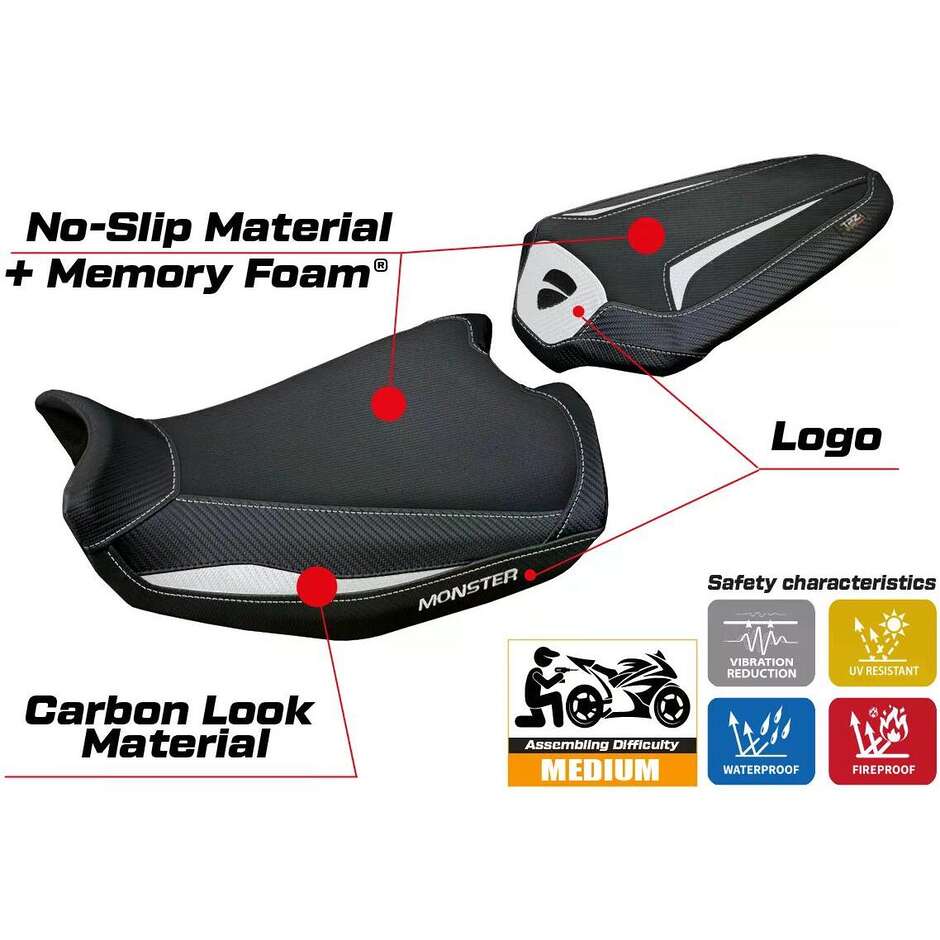 Housse de selle TPZ Italia spécifique pour Ducati Monster 937950 2021-2025, modèle Linosa Comfort System