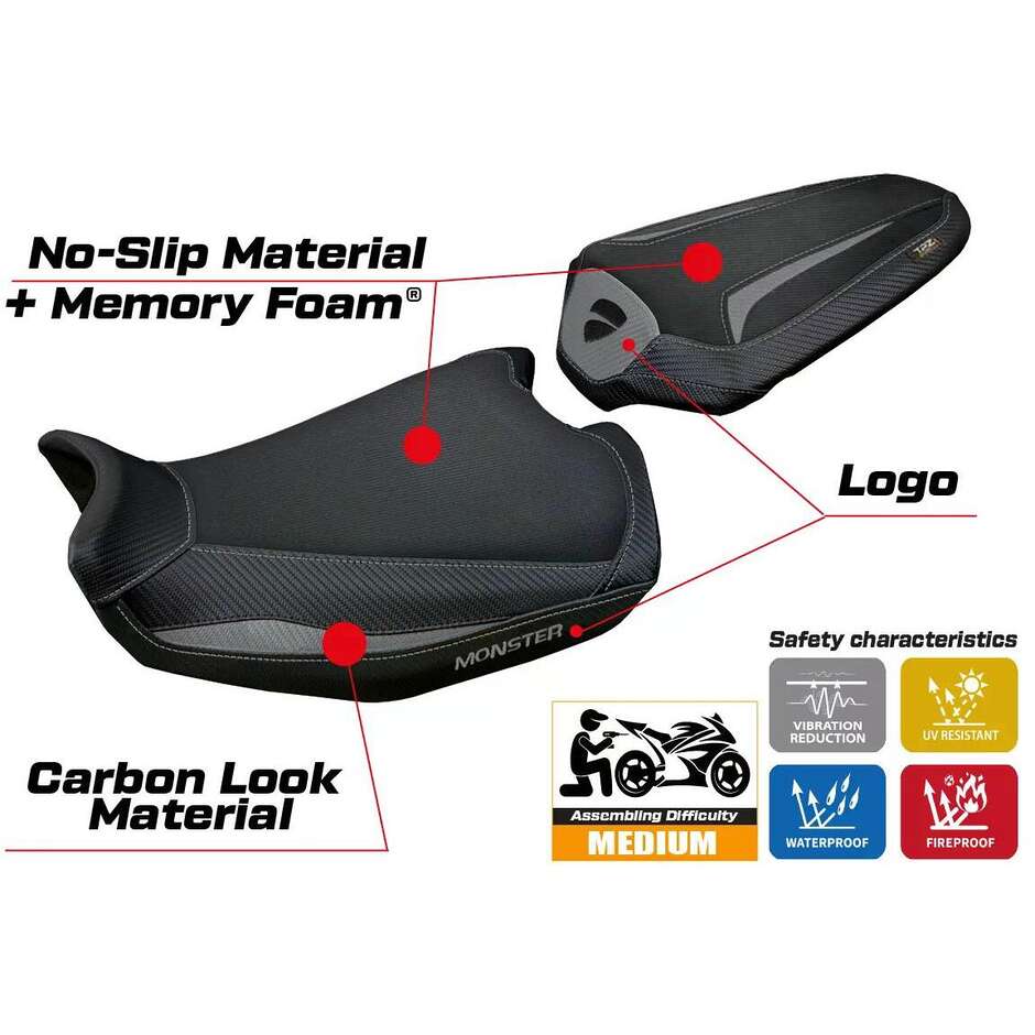 Housse de selle TPZ Italia spécifique pour Ducati Monster 937950 2021-2025, modèle Linosa Comfort System