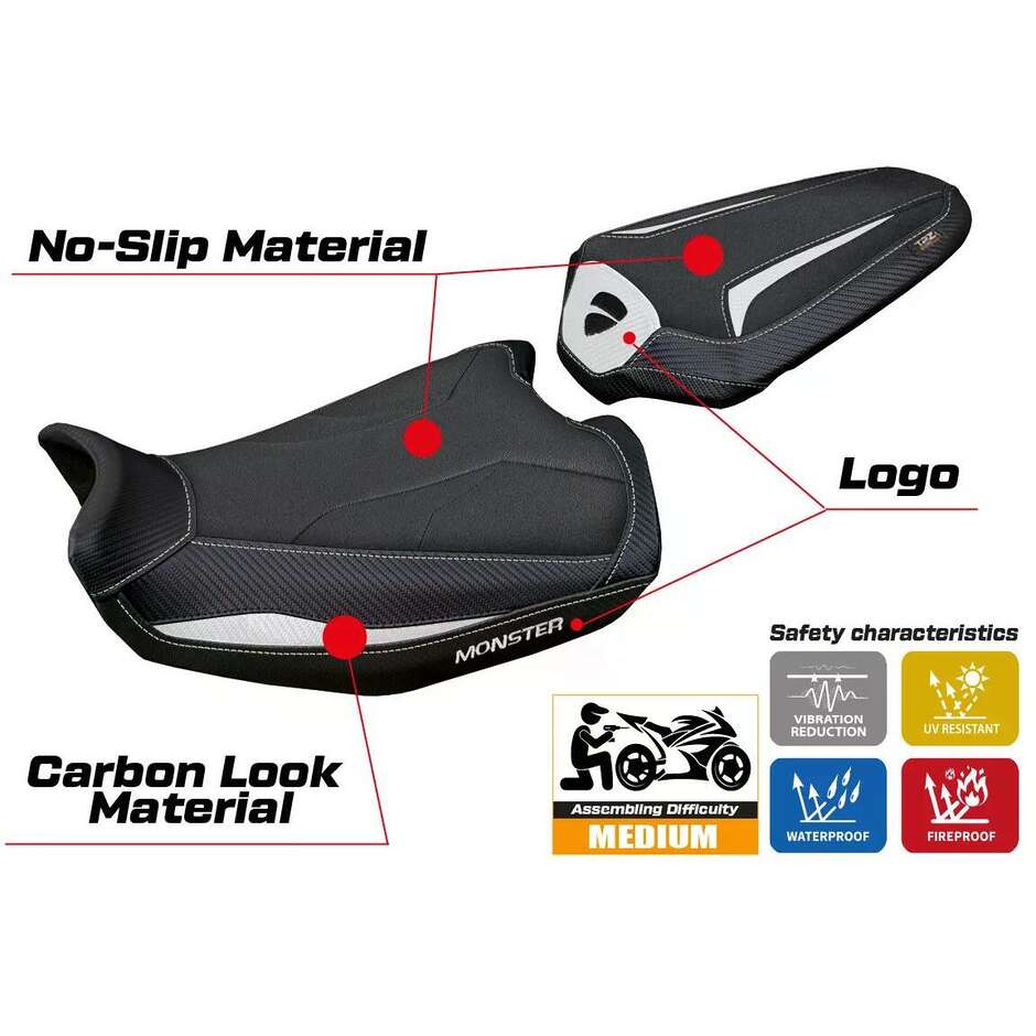 Housse de selle TPZ Italia spécifique pour Ducati Monster 937950 20212025 Linosa Ultragrip
