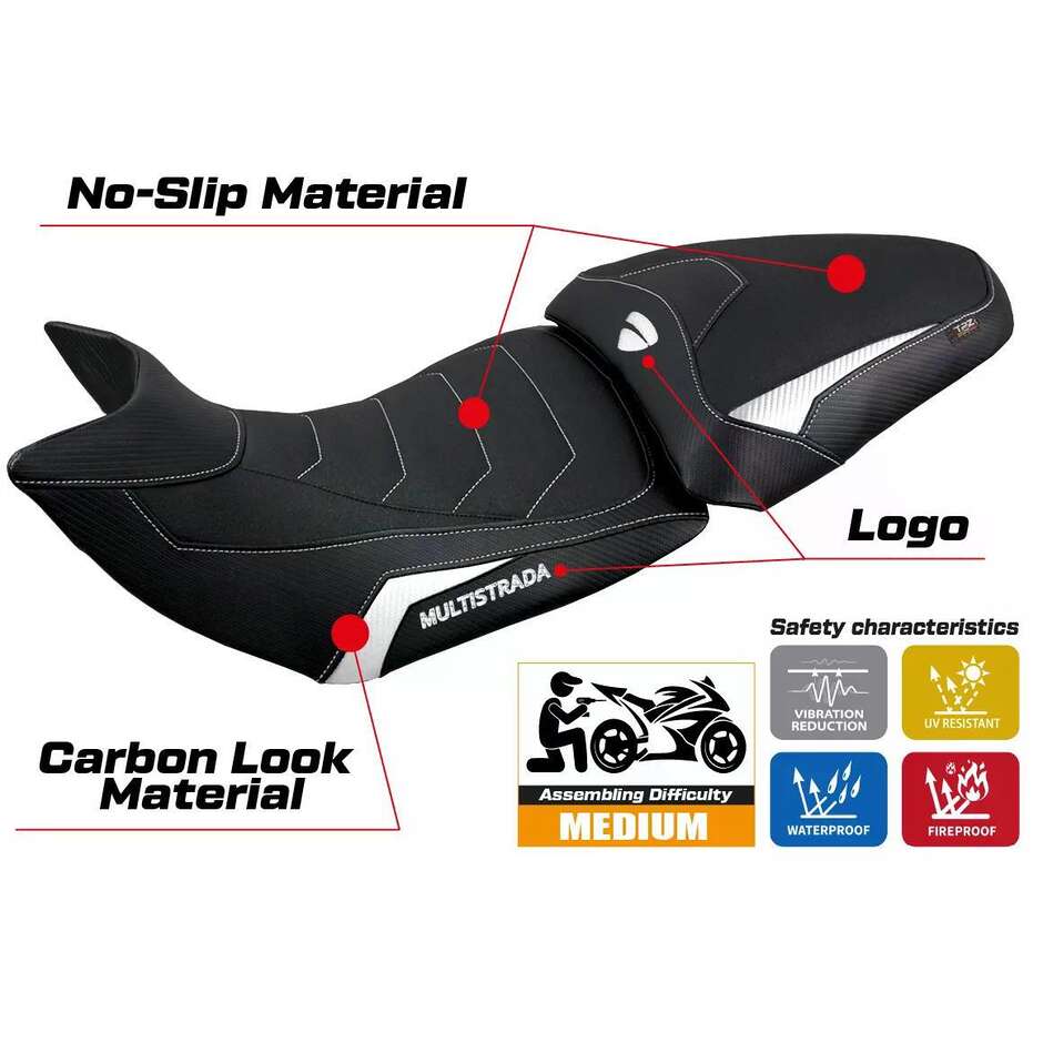 Housse de selle TPZ Italia spécifique pour Ducati Multistrada 1200 / 1260 2015-2020, modèle Jazan Ultragrip