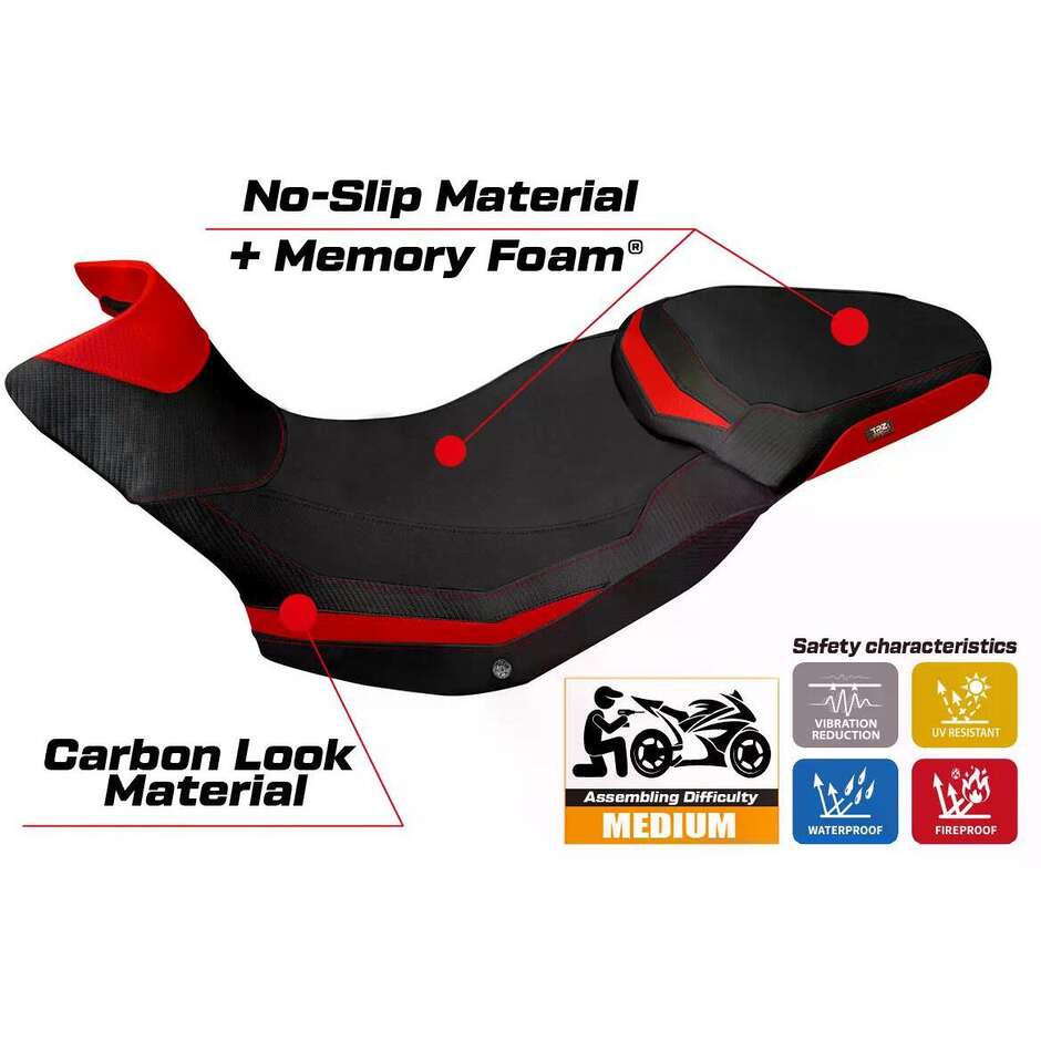Housse de selle TPZ Italia spécifique pour Ducati Multistrada 1200/1260 Enduro (modèles 2016-2021) avec système de confort Sona 1