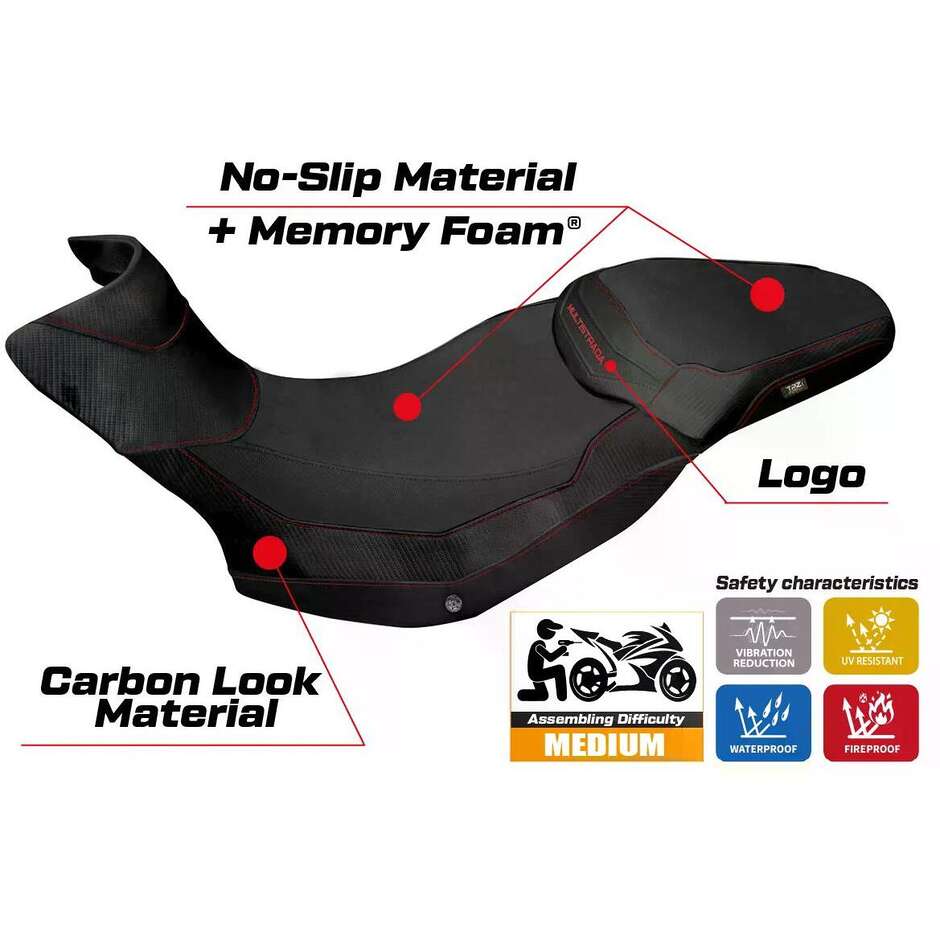 Housse de selle TPZ Italia spécifique pour Ducati Multistrada 1200/1260 Enduro (modèles 2016-2021) avec système de confort Sona 1