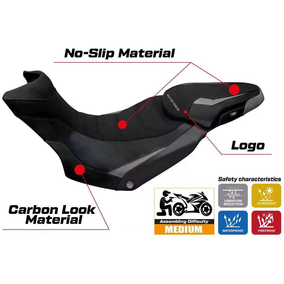 Housse de selle TPZ Italia spécifique pour Ducati Multistrada 1200 / 1260 Enduro, modèles 2016-2021, finition Lux 2 Ultragrip