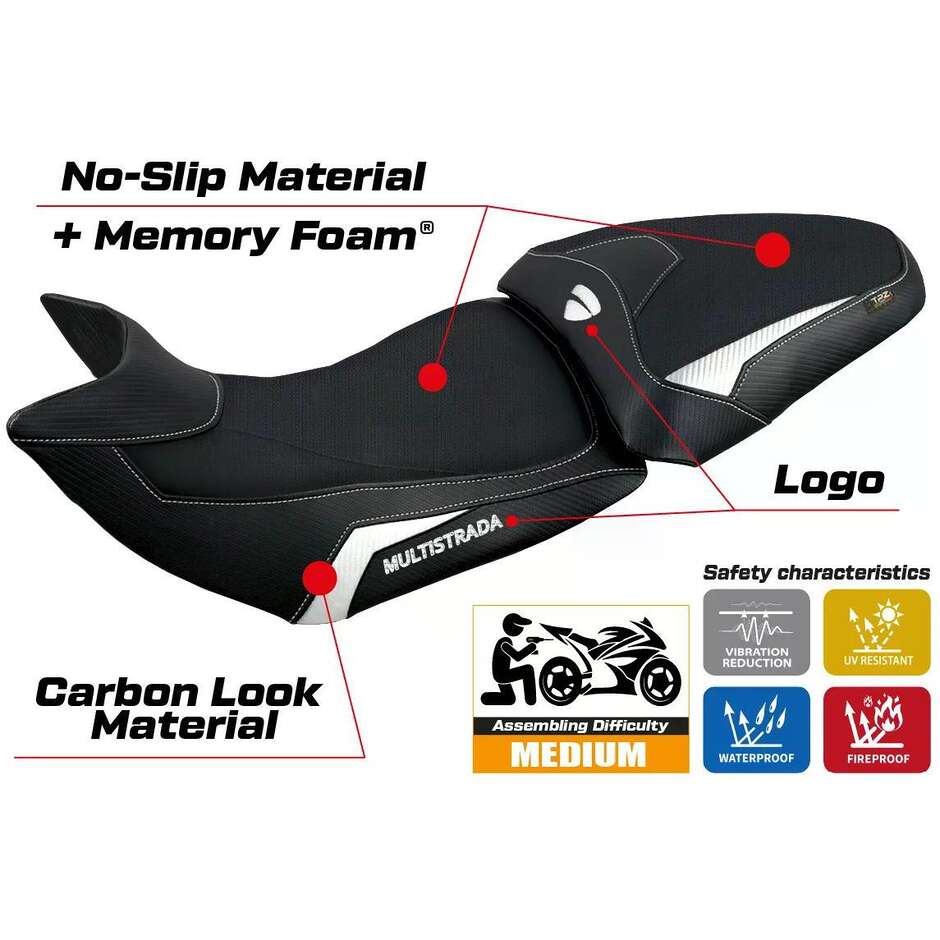 Housse de selle TPZ Italia spécifique pour Ducati Multistrada 1200/1260 (modèles 2015-2020) avec système de chauffage confort