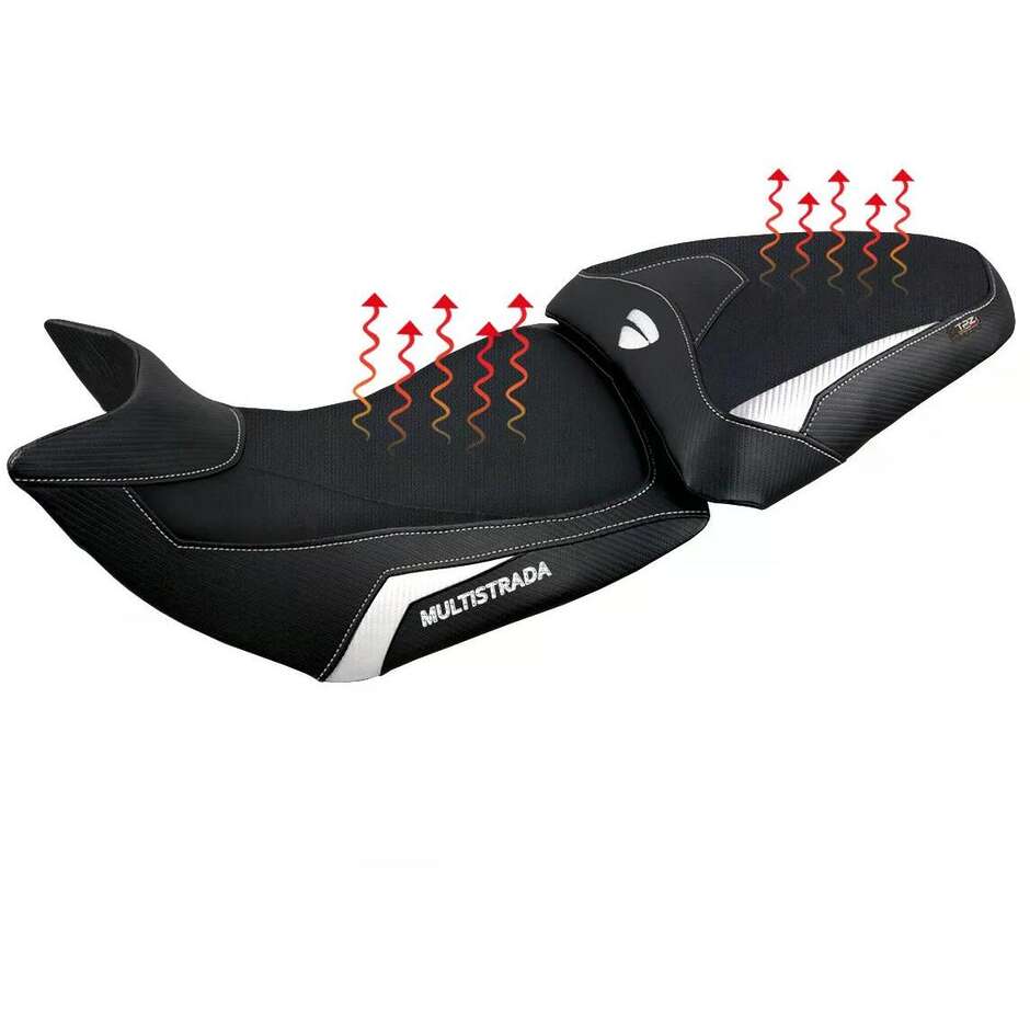Housse de selle TPZ Italia spécifique pour Ducati Multistrada 1200/1260 (modèles 2015-2020) avec système de chauffage confort