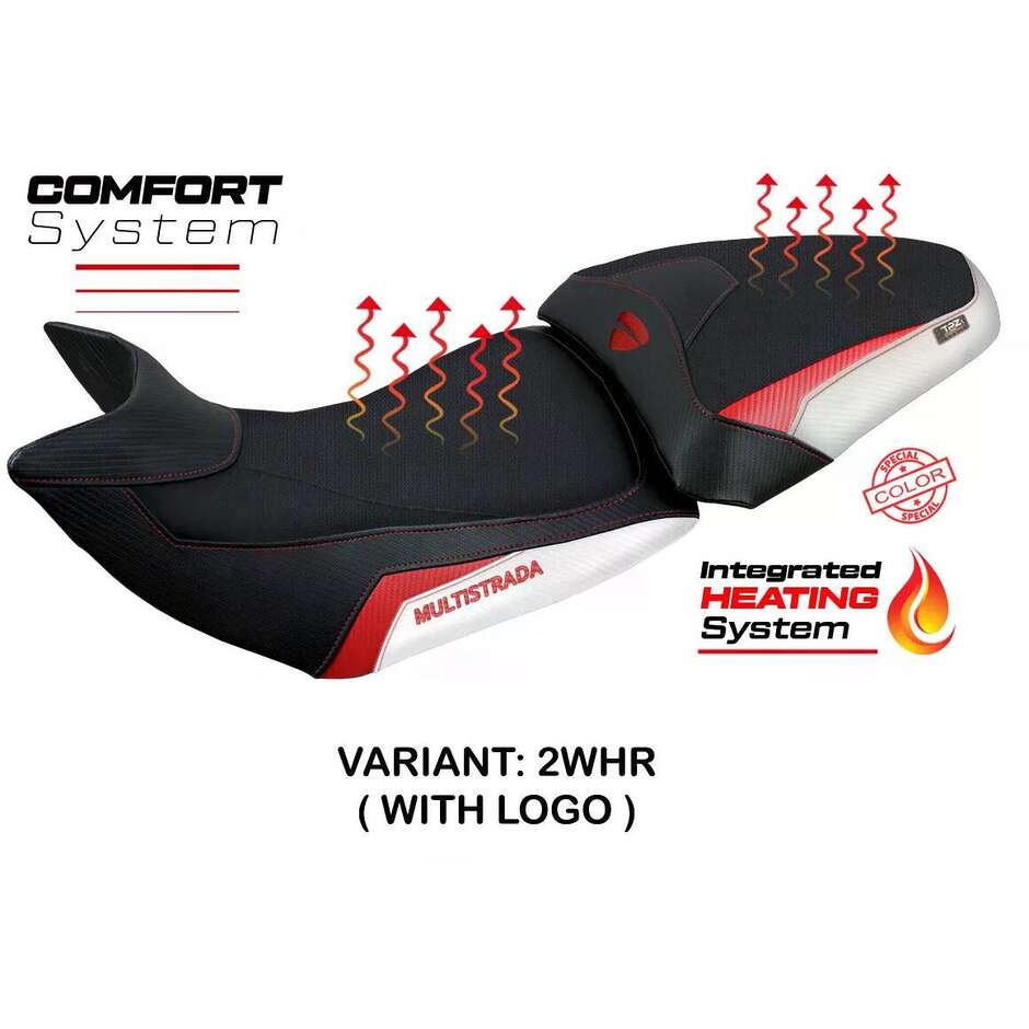 Housse de selle TPZ Italia spécifique pour Ducati Multistrada 1200/1260 (modèles 2015-2020) avec système de chauffage confort