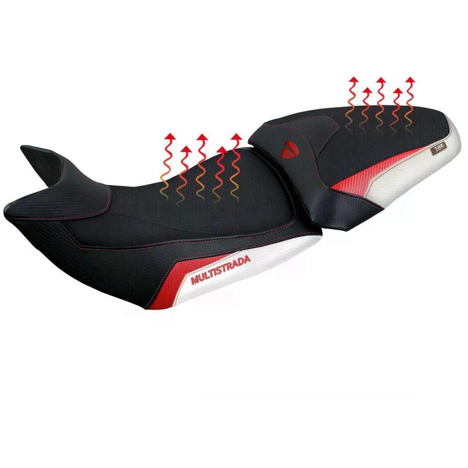 Housse de selle TPZ Italia spécifique pour Ducati Multistrada 1200/1260 (modèles 2015-2020) avec système de chauffage confort