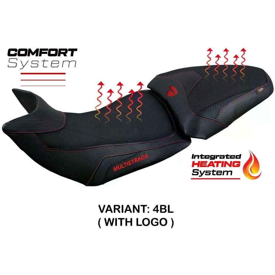 Housse de selle TPZ Italia spécifique pour Ducati Multistrada 1200/1260 (modèles 2015-2020) avec système de chauffage confort