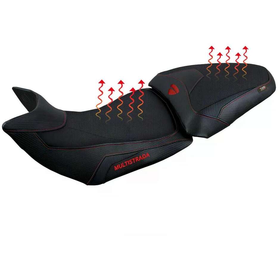 Housse de selle TPZ Italia spécifique pour Ducati Multistrada 1200/1260 (modèles 2015-2020) avec système de chauffage confort