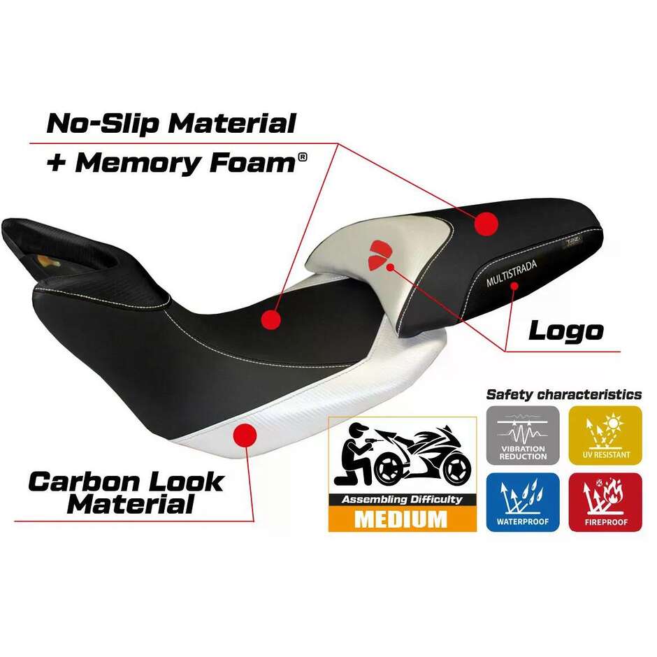 Housse de selle TPZ Italia spécifique pour Ducati Multistrada 1200 (modèles 2010-2011) Noto 3 Comfort System