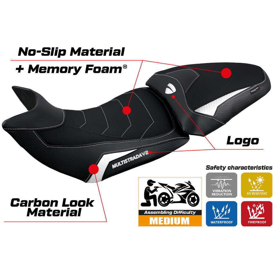 Housse de selle TPZ Italia spécifique pour Ducati Multistrada V2 (modèles 2021-2024) avec système de chauffage et de confort