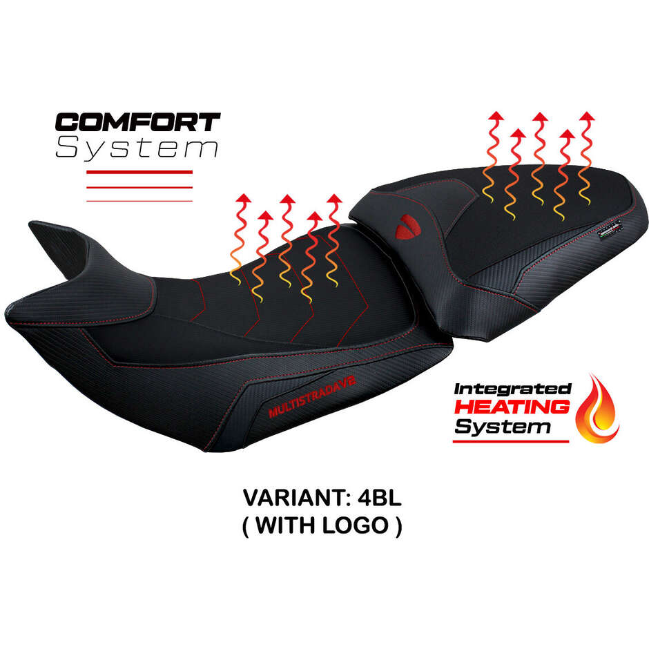 Housse de selle TPZ Italia spécifique pour Ducati Multistrada V2 (modèles 2021-2024) avec système de chauffage et de confort