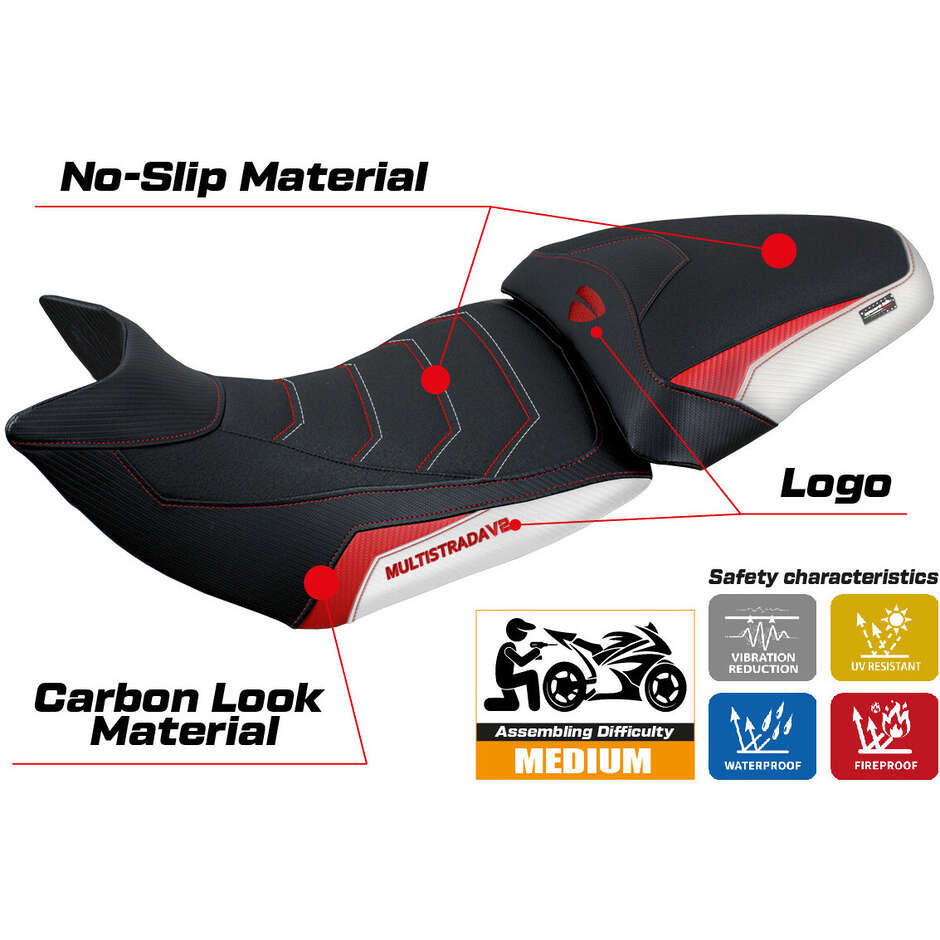 Housse de selle TPZ Italia spécifique pour Ducati Multistrada V2 (modèles 2021-2024) Haria Ultragrip