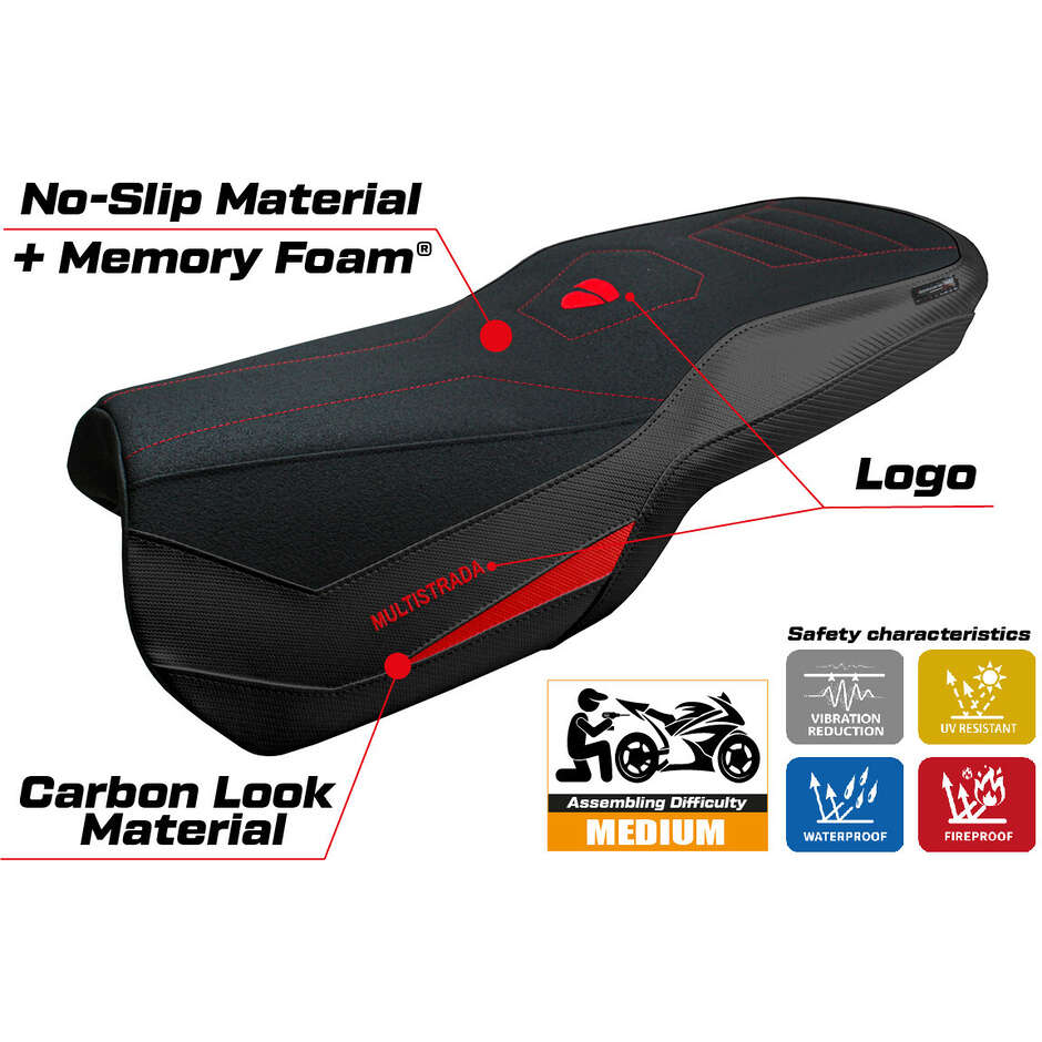 Housse de selle TPZ Italia spécifique pour Ducati Multistrada V4, modèle 2021-2025, système de confort Lula Ultragrip