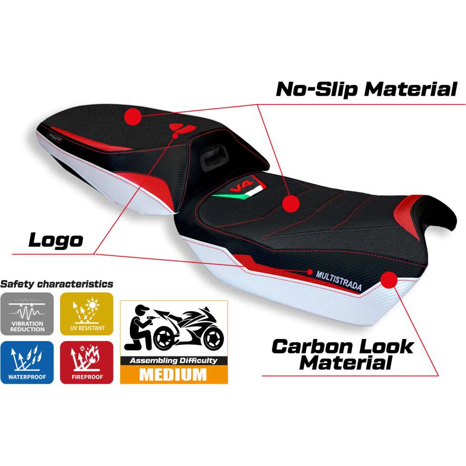 Housse de selle TPZ Italia spécifique pour Ducati Multistrada V4, modèle Adelaide 2021-2025, coloris Ultragrip spécial