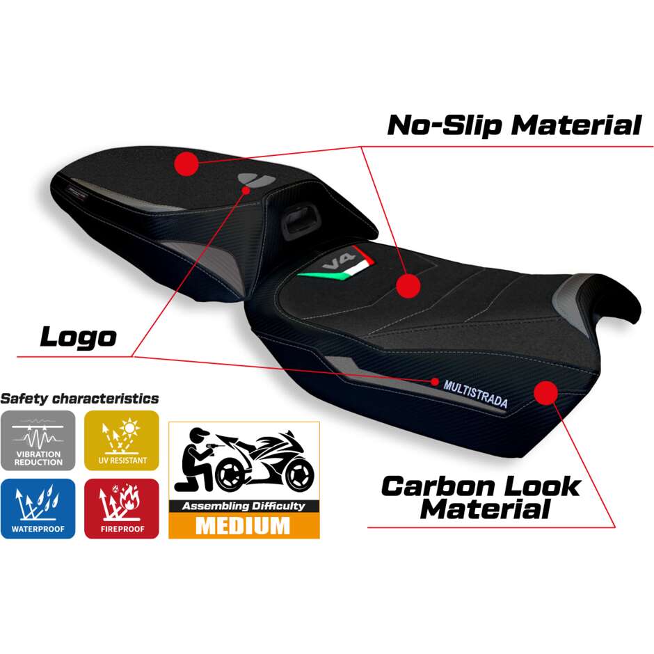 Housse de selle TPZ Italia spécifique pour Ducati Multistrada V4, modèle Adelaide Ultragrip (2021-2025).