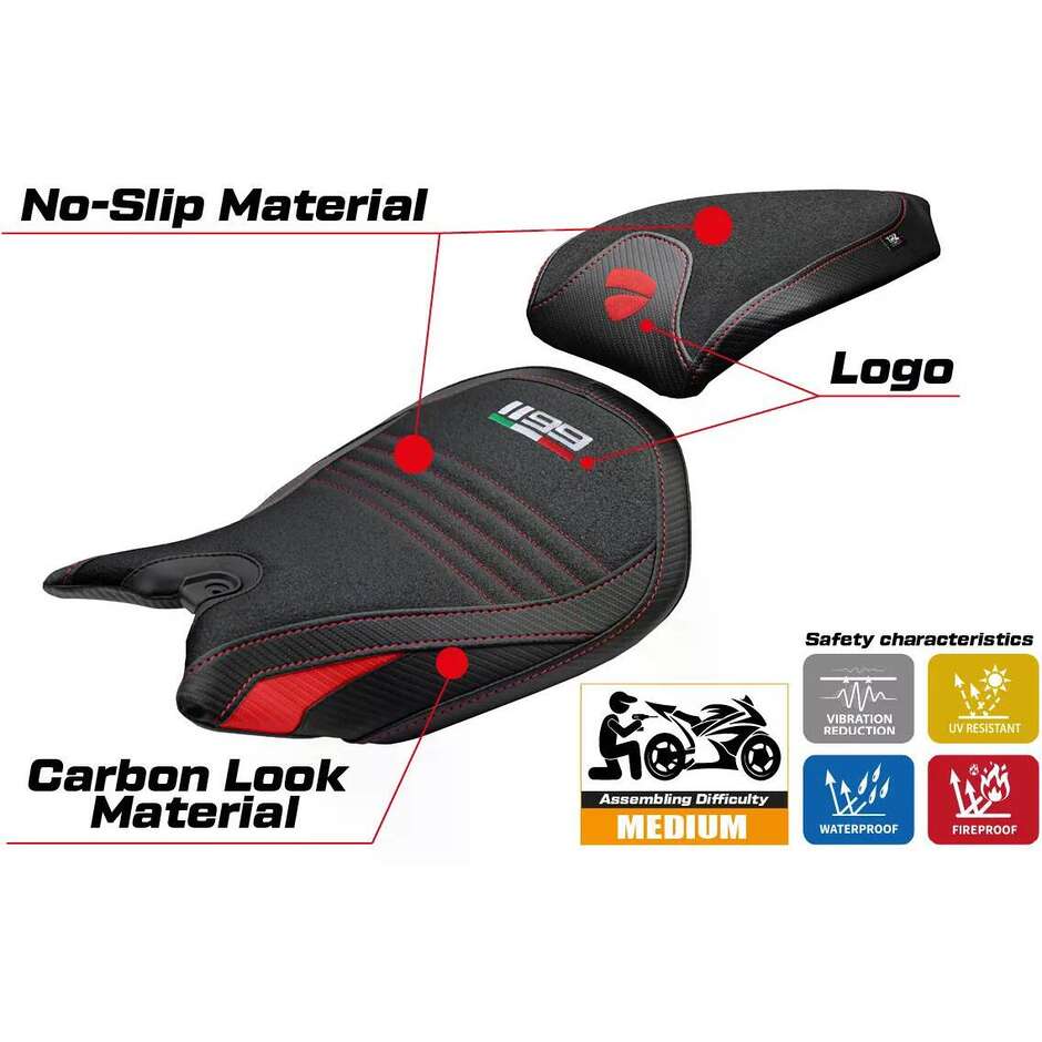 Housse de selle TPZ Italia spécifique pour Ducati Panigale 1199 2011-2015 modèle Pesaro Ultragrip